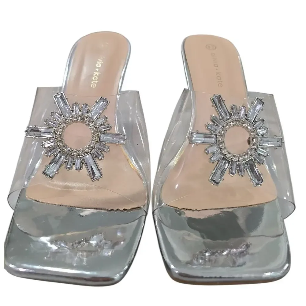 Olivia + Kate Clear Slides with Sunburst Rhinestone Embellishment